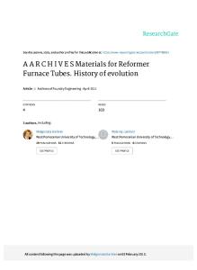 Materials for Reformer Furnace Tubes History of Evolution